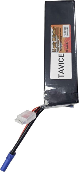 TAVICE 2 Pack 4S LiPo Battery 14.8V 9000mAh 130C with EC5 Connector Compatible with RC Car, Airplane, Jet & Helicopter - Battery Mate