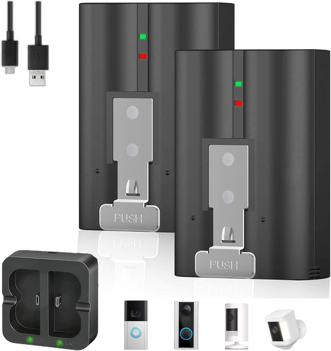 TAVICE 2 - Pack 6040mAh 3.65V Rechargeable Replacement Batteries with Dual Charger Station for Ring Video Doorbell 2/3/4, Spotlight Cam & Stick Up Cam - Battery Mate