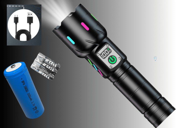 TAVICE 30W Super Bright LED Flashlight, Rechargeable, Waterproof Emergency Torch with 26650 Battery for Camping, Hiking, Car Repair - Battery Mate