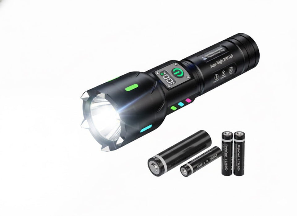 TAVICE 30W Super Bright LED Flashlight, Rechargeable, Waterproof Emergency Torch with 26650 Battery for Camping, Hiking, Car Repair - Battery Mate