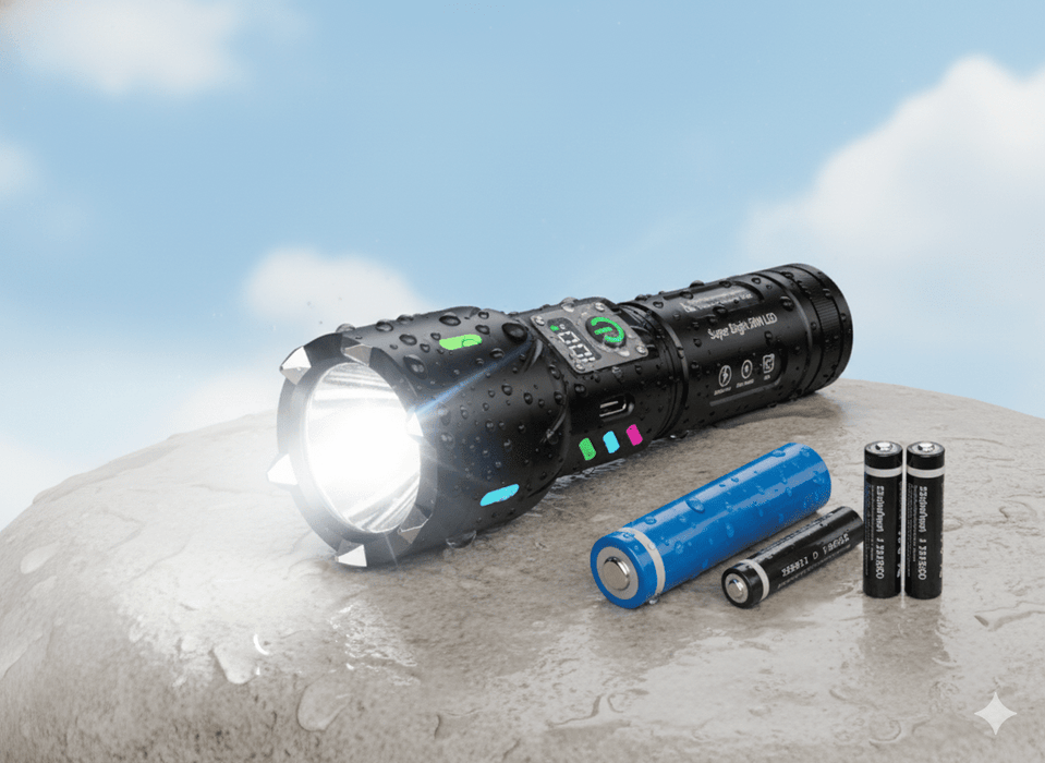 TAVICE 30W Super Bright LED Flashlight, Rechargeable, Waterproof Emergency Torch with 26650 Battery for Camping, Hiking, Car Repair - Battery Mate