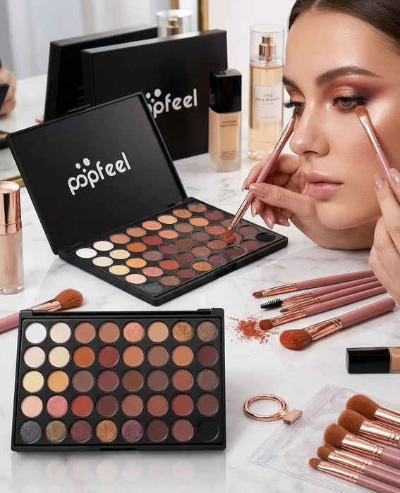 TAVICE 40 - Color Eyeshadow Palette with 8 - Piece Makeup Brush Set Earth Tone Cosmetic Collection - Battery Mate