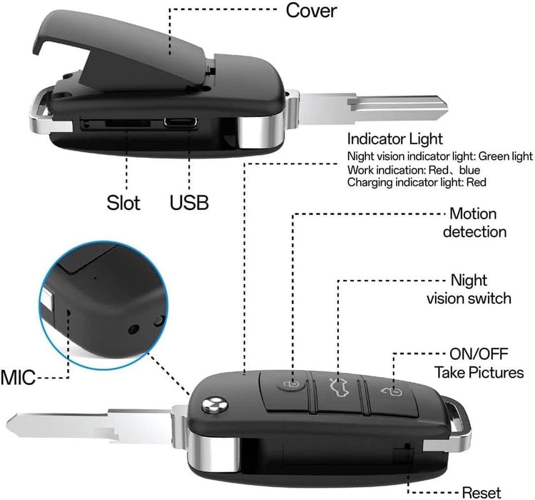 TAVICE Car Key Fob Camera 1080P HD Hidden Camera with Motion Detection, Loop Recording, 128GB, 940nm No - Glow Night Vision, Mini Portable Keychain for Home or Office - Battery Mate