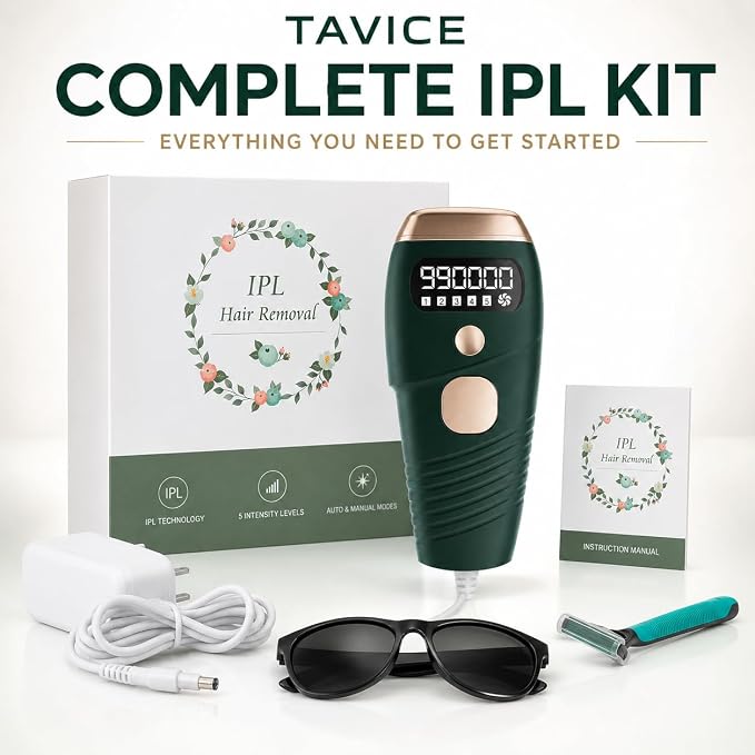 TAVICE IPL Hair Removal Device for Women and Men, 990,000 Flashes, At-Home Intense Pulsed Light Hair Remover for Face, Arms, Legs, Underarms, Bikini Line and Body - Battery Mate