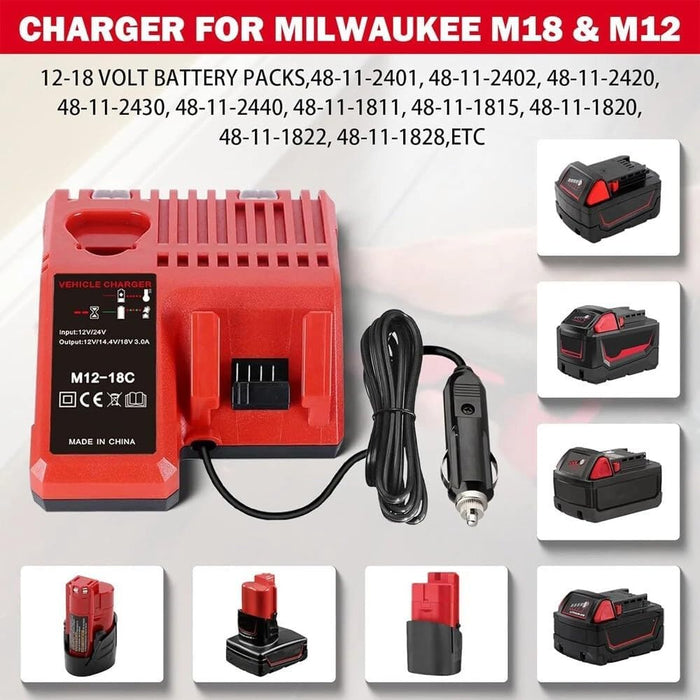 TAVICE Rapid Car Charger Compatible with Milwaukee M12 M18 12V 18V 48-11-1850 Li-Ion Batteries - Battery Mate