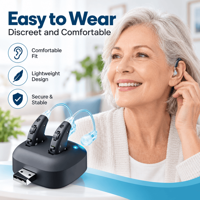 TAVICE Rechargeable Dual Behind-the-Ear Sound Amplifier with Noise Reduction and Long Battery Life | USB Charging | Discreet Design - Battery Mate