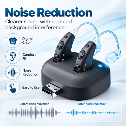 TAVICE Rechargeable Dual Behind-the-Ear Sound Amplifier with Noise Reduction and Long Battery Life | USB Charging | Discreet Design - Battery Mate
