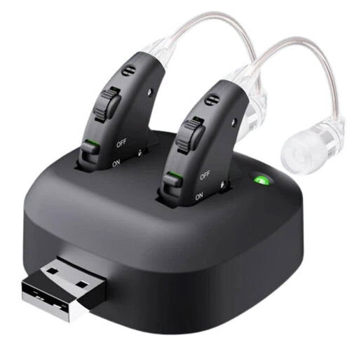 TAVICE Rechargeable Dual Behind - the - Ear Sound Amplifier with Noise Reduction and Long Battery Life | USB Charging | Discreet Design - Battery Mate