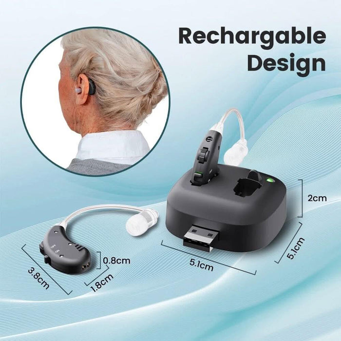 TAVICE Rechargeable Dual Behind - the - Ear Sound Amplifier with Noise Reduction and Long Battery Life | USB Charging | Discreet Design - Battery Mate
