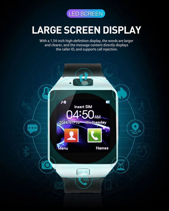 Tavice TZ1 Bluetooth Smart Watch with Touchscreen | Camera, Pedometer, Sleep Monitor, Notifications & Multi-Language Support - Battery Mate