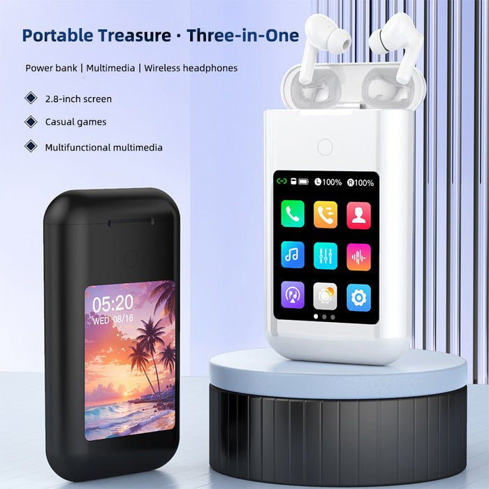 Tavice Uniqa 4-in-1 Power Bank with Built-in Wireless Earbuds | 8000mAh Portable Charger, 2.8" Touch Screen, USB-C, Flashlight - Battery Mate