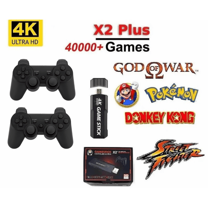 X2 Plus Upgraded Game Stick Retro Console Double Wireless Controller 40000+ games 64GB - Battery Mate