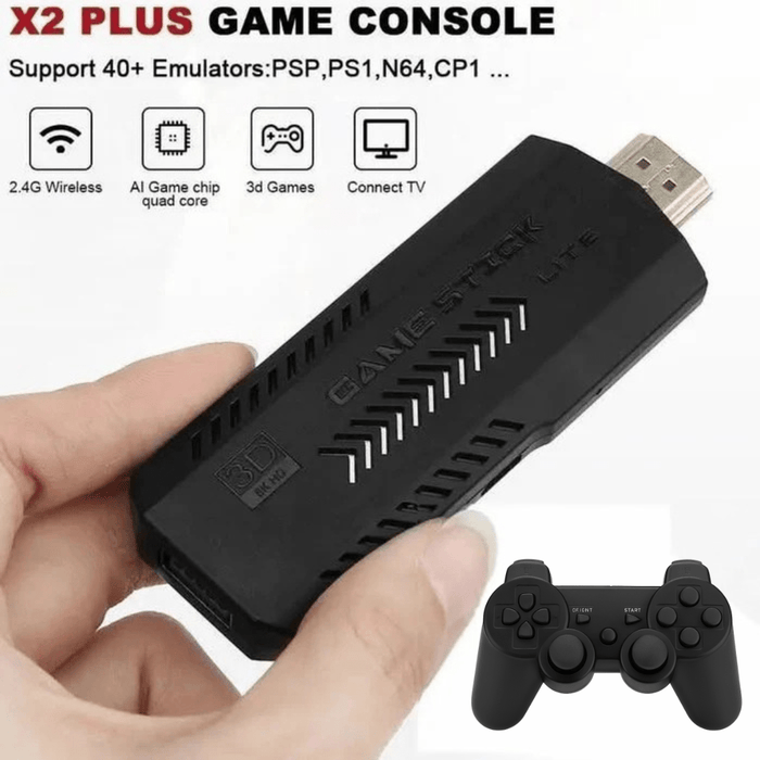 X2 Plus Upgraded Game Stick Retro Console Double Wireless Controller 40000+ games 64GB - Battery Mate