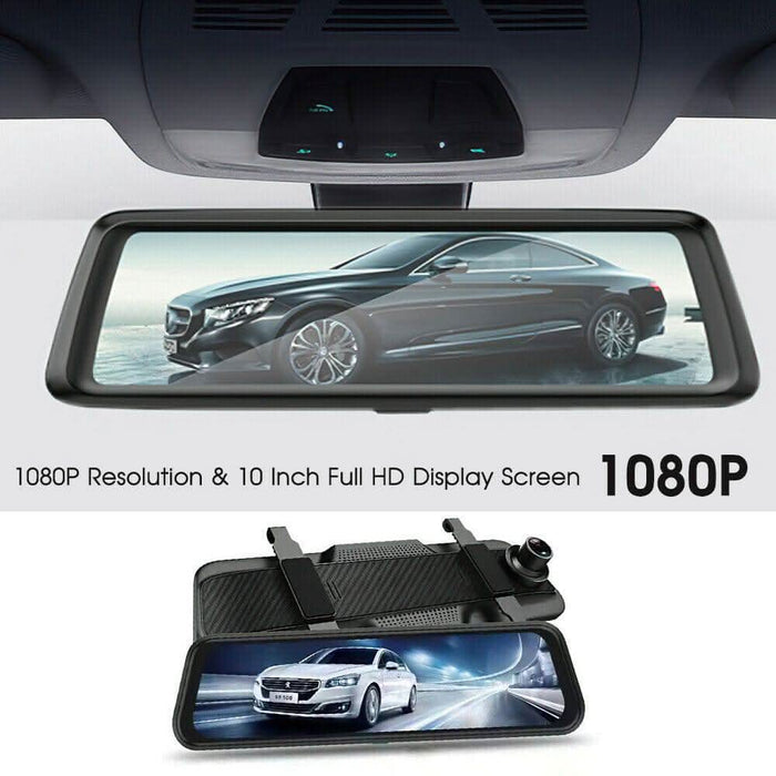 10" 1080P Touch Screen Rear View Mirror Car Dash Cam Reversing Recorder Camera - Battery Mate