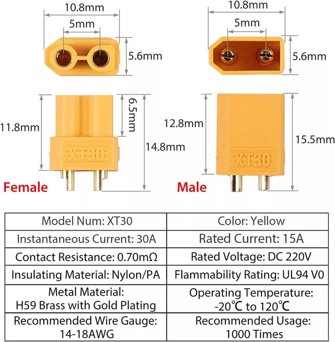 10 pairs XT60 Male Female Bullet Connector Plug For Lipo Battery - Battery Mate