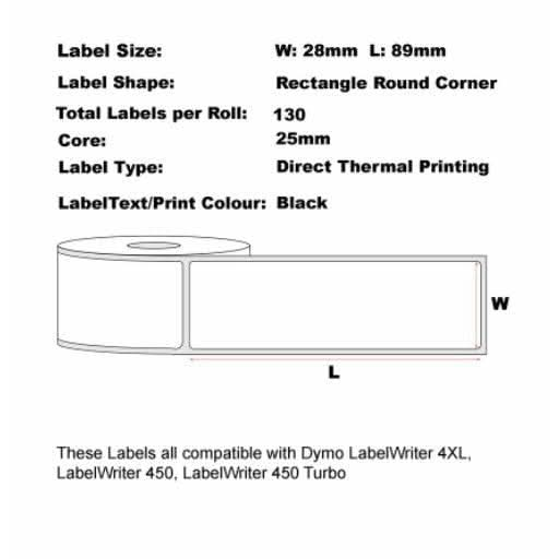 10 Rolls | Compatible Dymo #99010 White Labels 28mm x 89mm 130L - Battery Mate