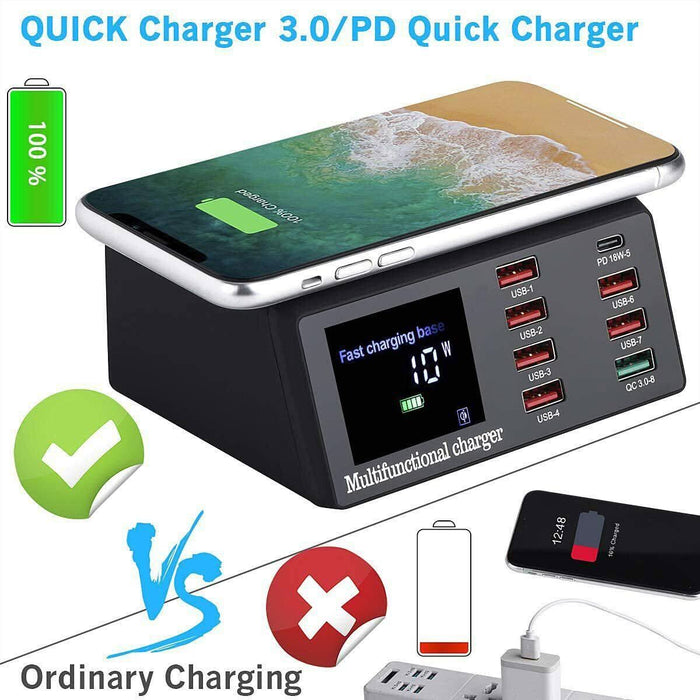 100W 8 Ports Multi USB Charger Quick Charge Fast Wireless Charging Station HUB - Battery Mate