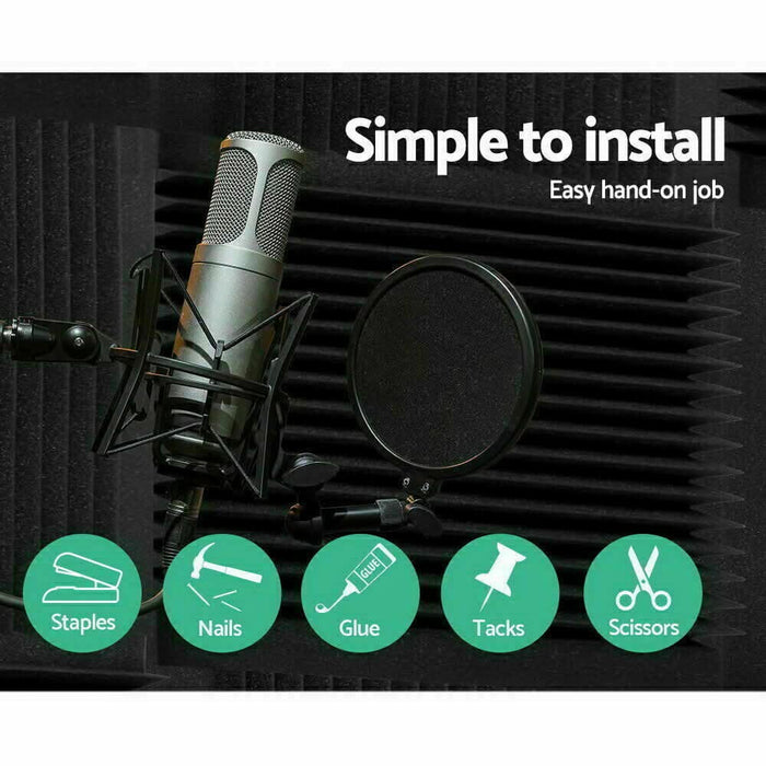 12 Pack | Acoustic Soundproof Foam Sound Absorbing Panels 30×30×5cm - Battery Mate