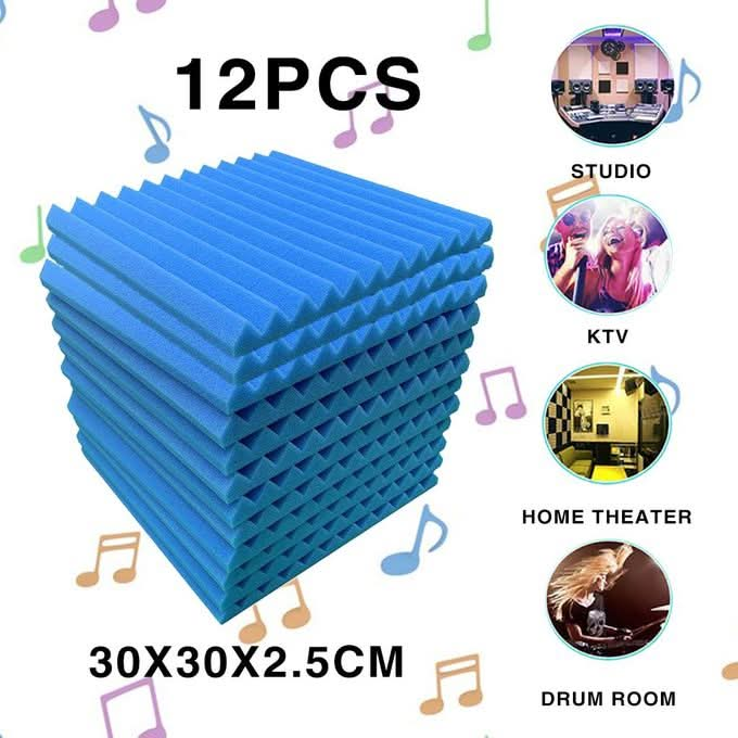 12 Pcs Acoustic Panel Soundproof Studio Foam for Wall Sound-Absorbing Panel | Blue - Battery Mate