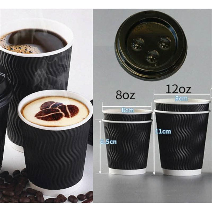 12oz (Medium) 50pcs Disposable Coffee Cups Bulk Takeaway Paper Triple Wall Take Away - Battery Mate