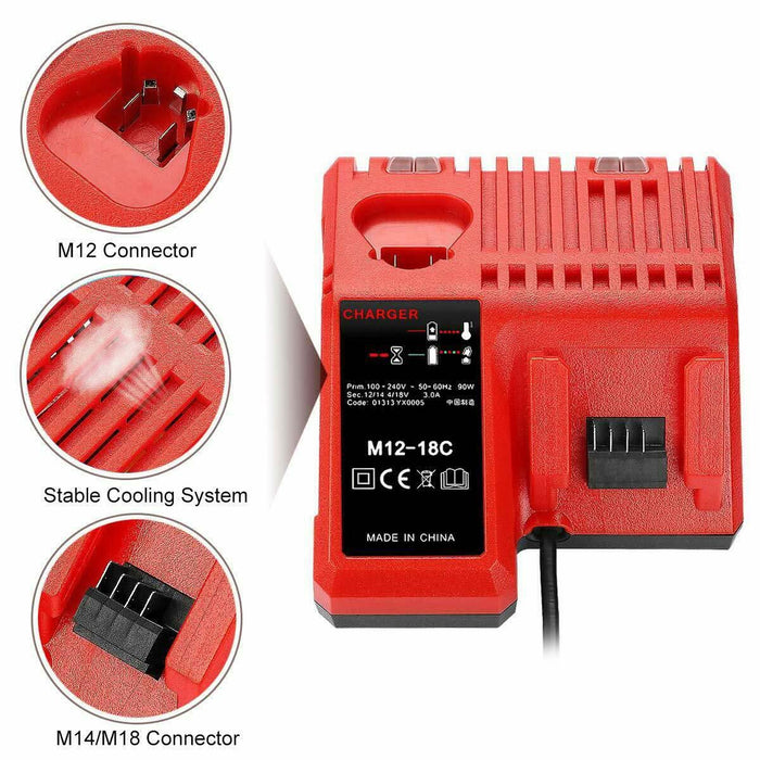 12V-18V Battery Charger for Milwaukee M12-18C Multi Voltage Rapid Dual M12 & M18 - Battery Mate