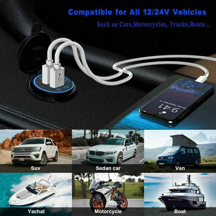 12V Car Cigarette Lighter Socket Dual QC3.0 USB Ports Fast Charger Power Adapter - Battery Mate
