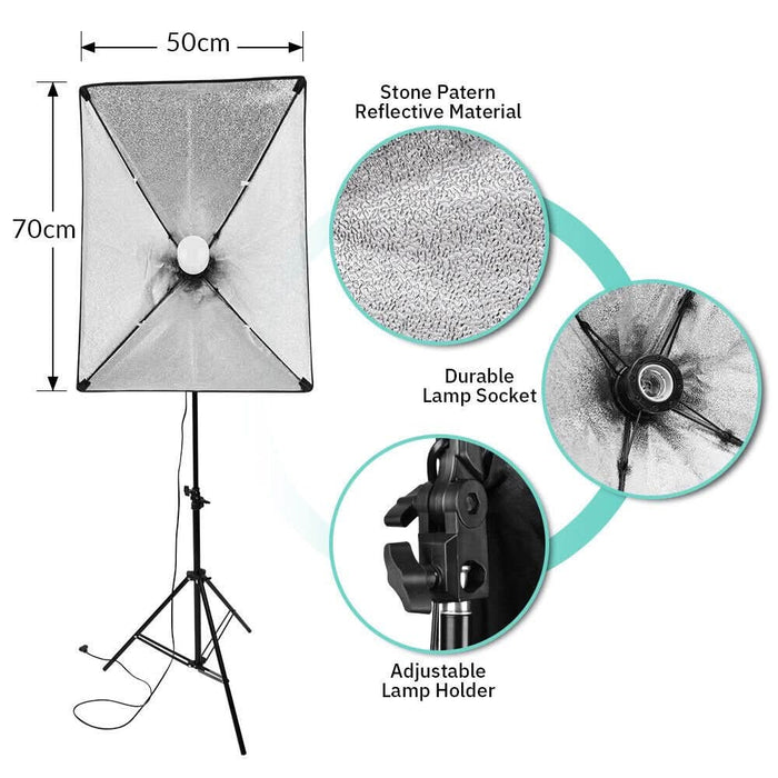 135W Photography Studio Softbox Continuous Lighting Soft Box Light Stand (without Bulbs) - Battery Mate