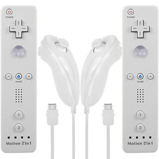 [2 Pack] 2in1 Built-in Motion Plus Remote Nunchuck Controller For Nintendo Wii - Battery Mate