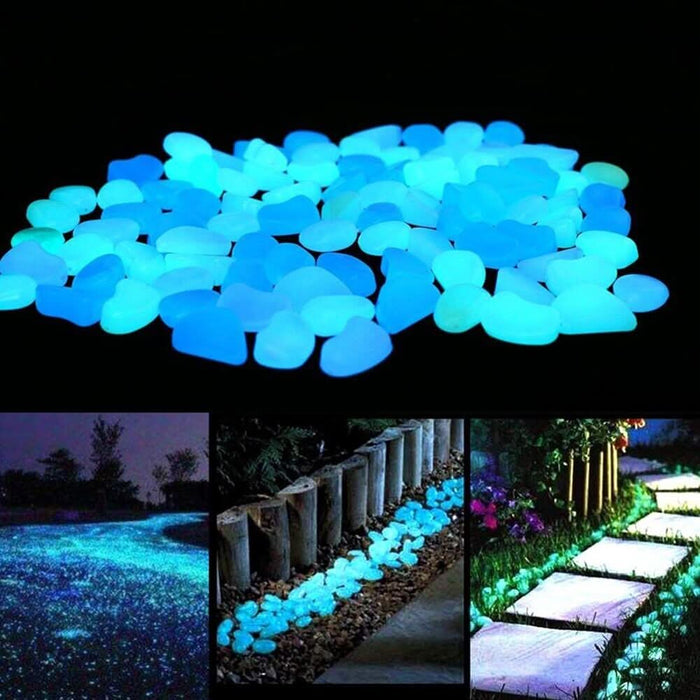 2 Pack Blue Pebbles Stone Glow in the Dark Rock Fish Tank Stones Garden Road Dec - Battery Mate