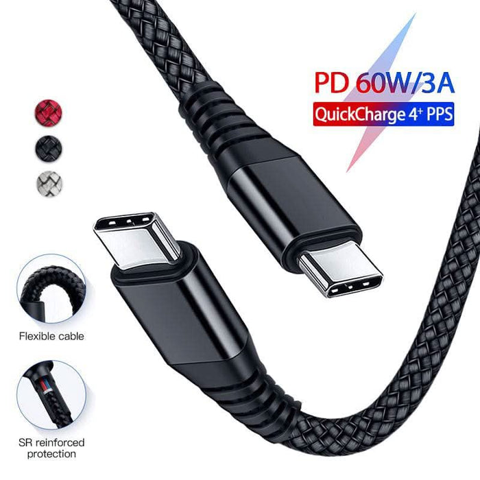 [2 Pack] USB Type C to USB-C Cable Charge PD Quick Charging Data Fast Charger Samsung - Battery Mate