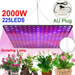 2000W 225 LED Grow Light Hydroponic Kits Growing Lamp Plant Flower Veg Indoor - Battery Mate