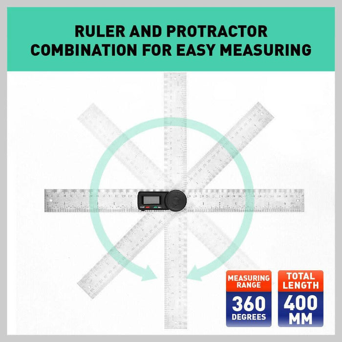 200mm Digital Angle Finder Ruler Protractor Measure Meter Stainless Steel 0-360° - Battery Mate