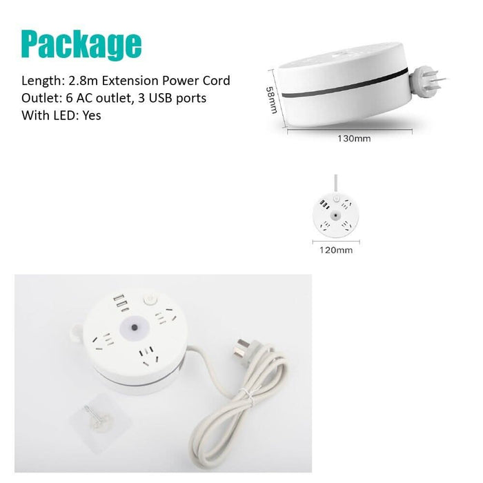 2.8m Rotatable Extension Cord Power Strip 9 Outlets AC and USB Charging Ports AU - Battery Mate