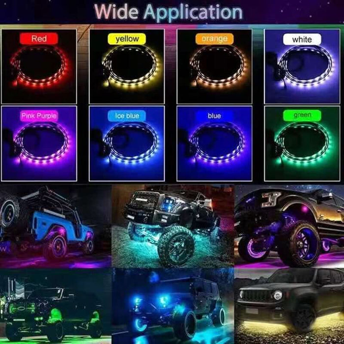 2X 120CM+ 2X 150CM RGB LED Underglow body Neon Light Kit App Under Car Tube Strip - Battery Mate