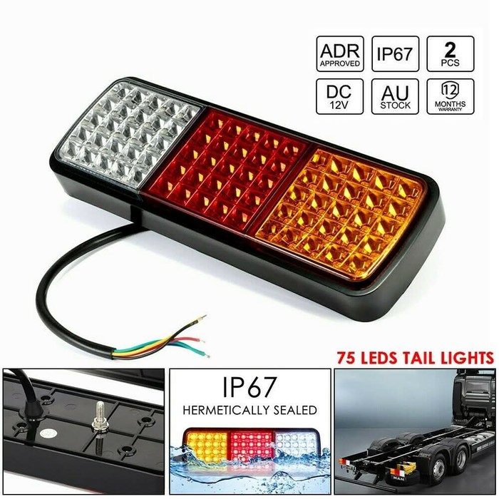 2x 75 LED Tail Lights Stop Indicator Reverse Lamp 24V Trailer Truck Ut ...