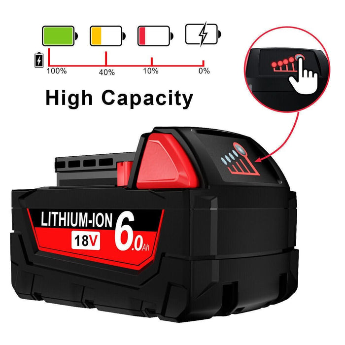 2x Compatible 18V 6.0Ah Lithium XC Battery For Milwaukee M18 48-11-1840 48-11-1860 Extended - Battery Mate