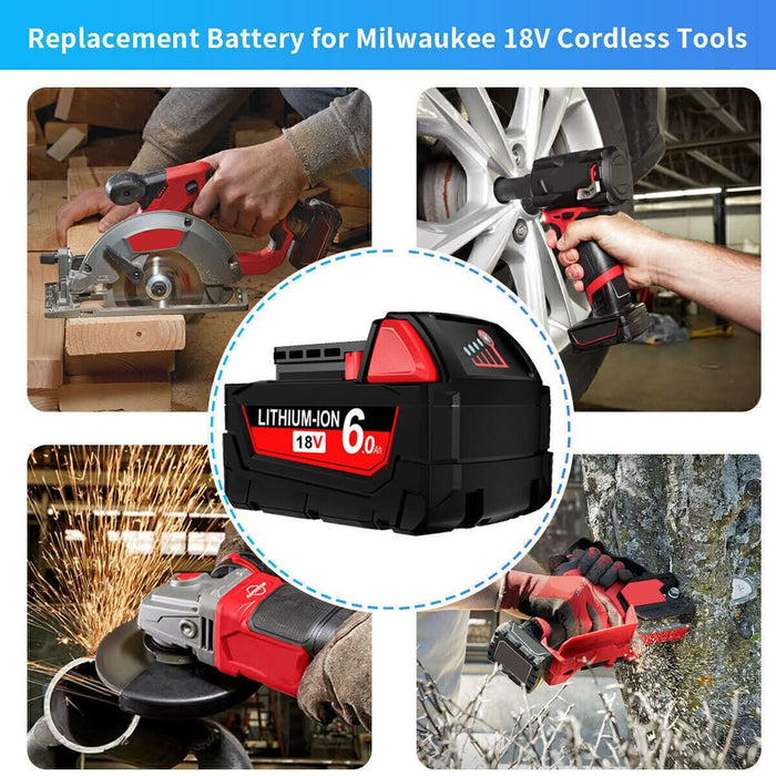 2x Compatible 18V 6.0Ah Lithium XC Battery For Milwaukee M18 48-11-1840 48-11-1860 Extended - Battery Mate