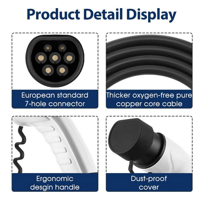 32A/3Phase 22kW 5Meter EV Power Type 2 to Type 2 Charging Cable with Storage Bag - Battery Mate