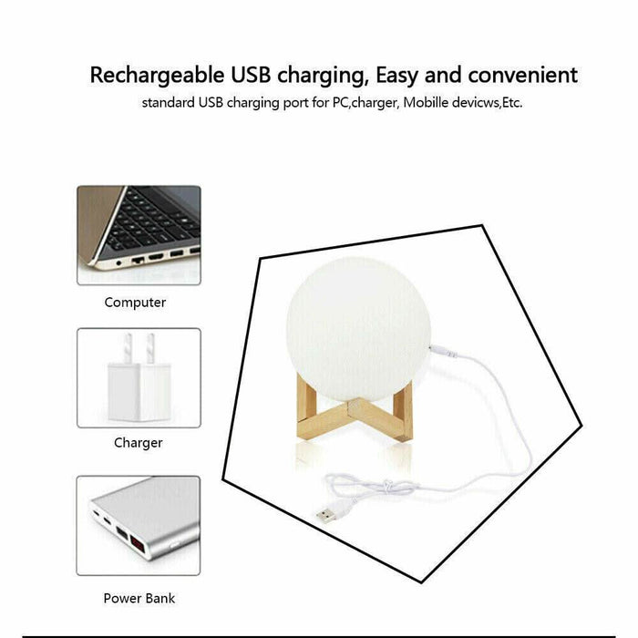 3D Magical Moon Lamp USB LED Night Light Moonlight Touch Sensor 16Colors - Battery Mate