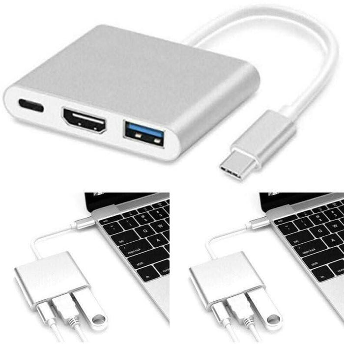 3IN1 USB 3.1 Type-C USB-C to Female HUB 4K HD HDMI Data Charging Cable Adapter - Battery Mate