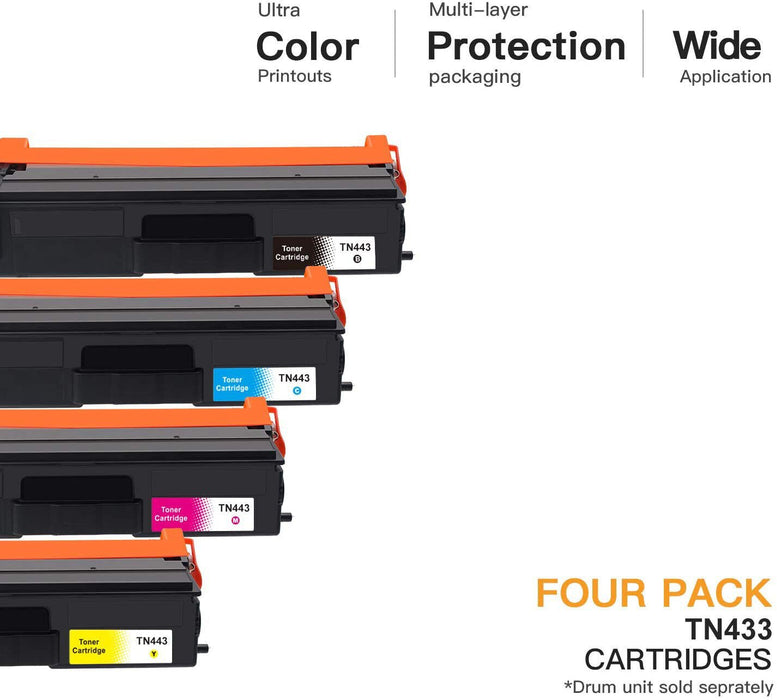 4 Pack Compatible Toner for TN443 Brother HL-L8360CDW MFC-L8690CDW MFC-L8900CDW TN-443 BCMY - Battery Mate