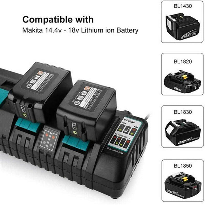 4 Port 18V Rapid Charger DC18SF for Makita 14.4V-18V Battery | BL1830 BL1840 BL1850 BL1860 BL1815 BL1430 DC18RD DC18RA etc - Battery Mate