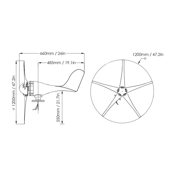 400W DC 12V 5 Blades Wind Turbine Generator With Charger Controller Home Power - Battery Mate