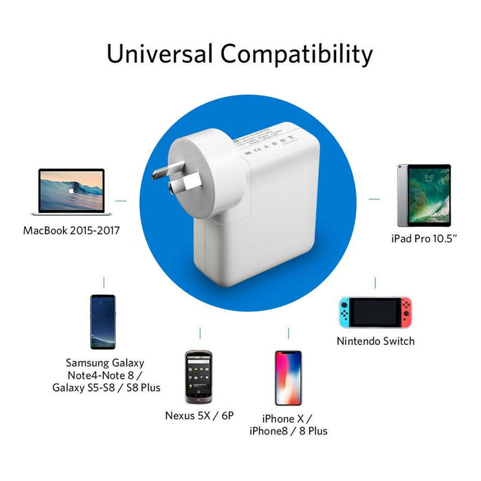 45W USB-C AU Power Supply Adapter/Charger For Macbook Pro 12" A1534/A1706/A1708 - Battery Mate