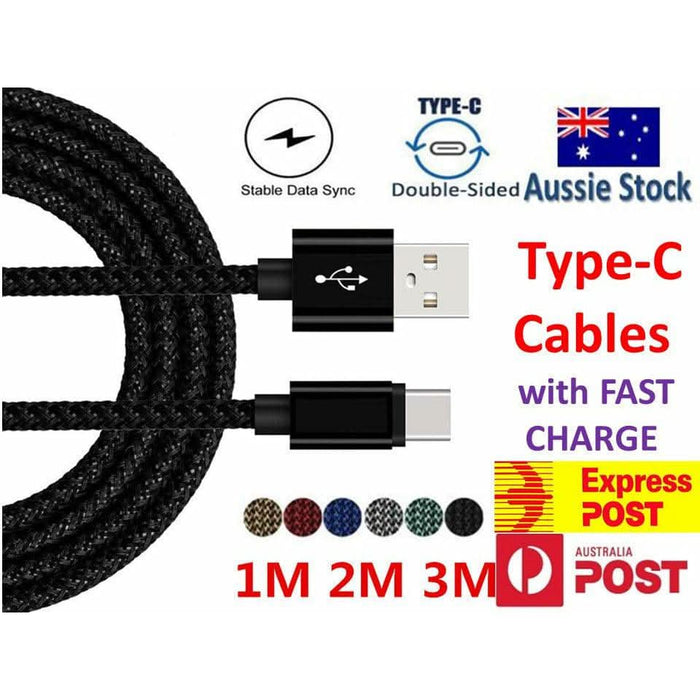 [5 Pack] USB-C Type C Braided Data Charger Cable for Samsung Google Huawei - Battery Mate