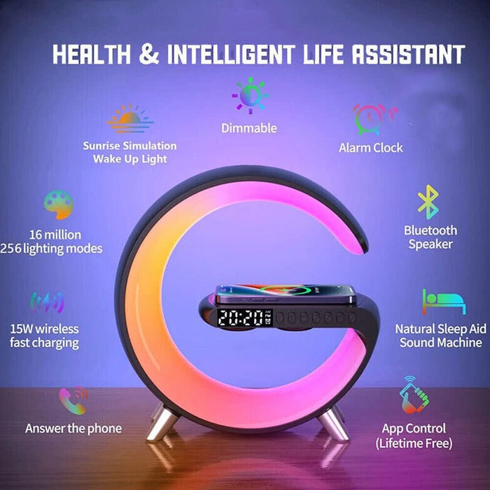 5in1 15W Wireless Fast Charger Smart Bluetooth Speaker with Alarm Clock LED Lamp - Battery Mate