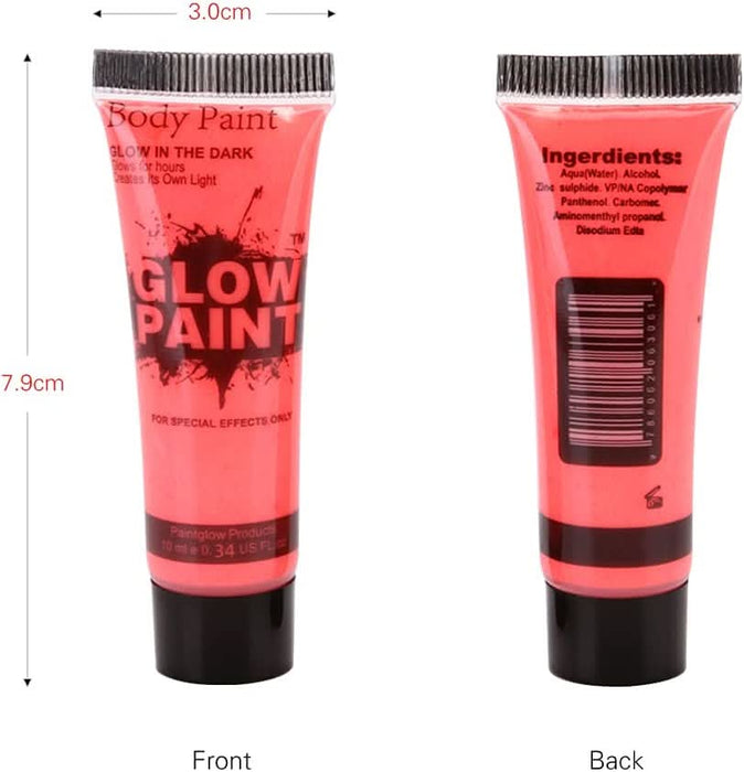 6 Tubes 25ml Art Body Paint Glow inLight Face & Body Paint with 6 Colors Glow Blacklight Neon Fluorescent for Party Clubbing Festival Halloween Makeup - Battery Mate