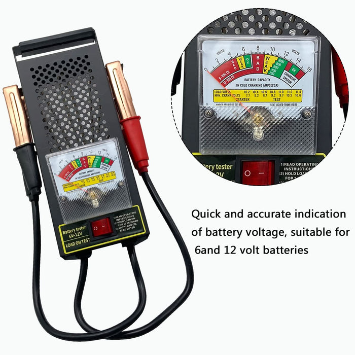 6V/12V 100AMP Car Battery Load Alternator Tester with Voltmeter and Alligator Clips for All Batteries Car, RVs, Motorcycles, ATV, Boats - Battery Mate