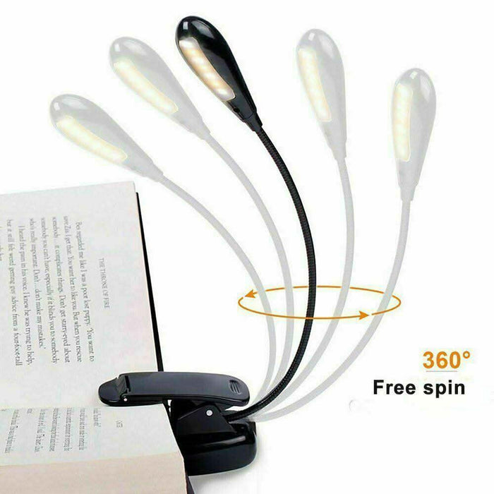 7 LED Reading Light USB Rechargeable Clip On Bed Book Reading Lamp Stand Light - Battery Mate