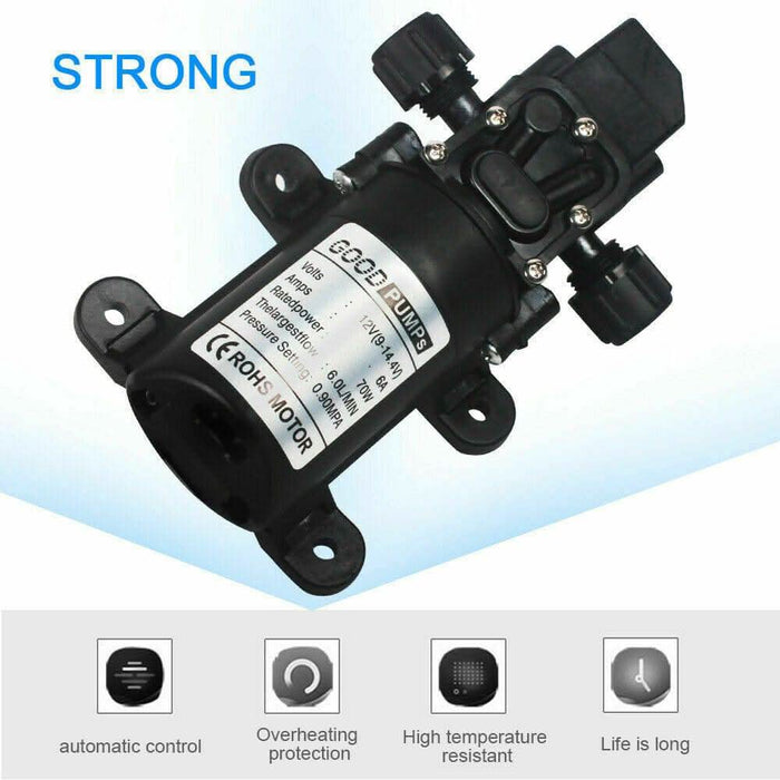 70W Water Pump 6L/Min 12V 130PSI High Pressure Self-Priming Caravan Camping Boat - Battery Mate